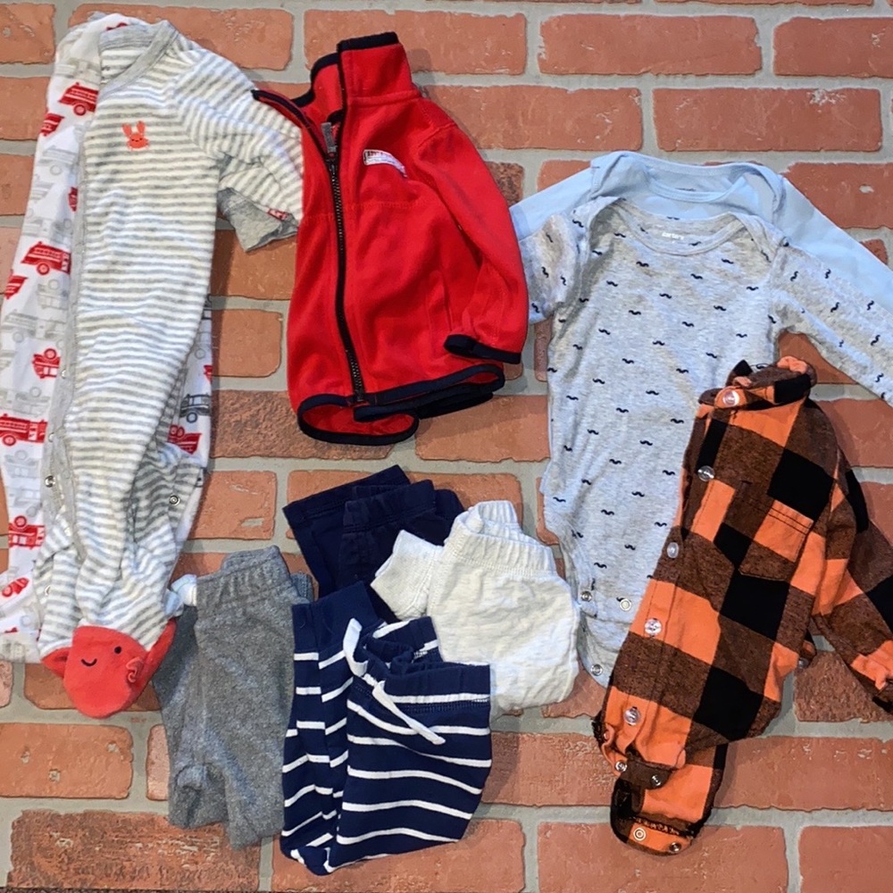 Babyboy 6m fall/winter footie, onesie, sweatshirt bundle!!
